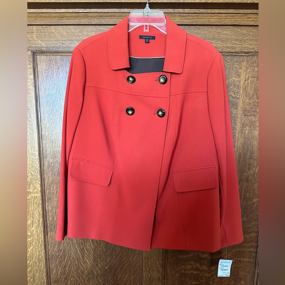 Vtg Double Button Semantiks Suit Jacket in Fireside Orange, 16W, NWT